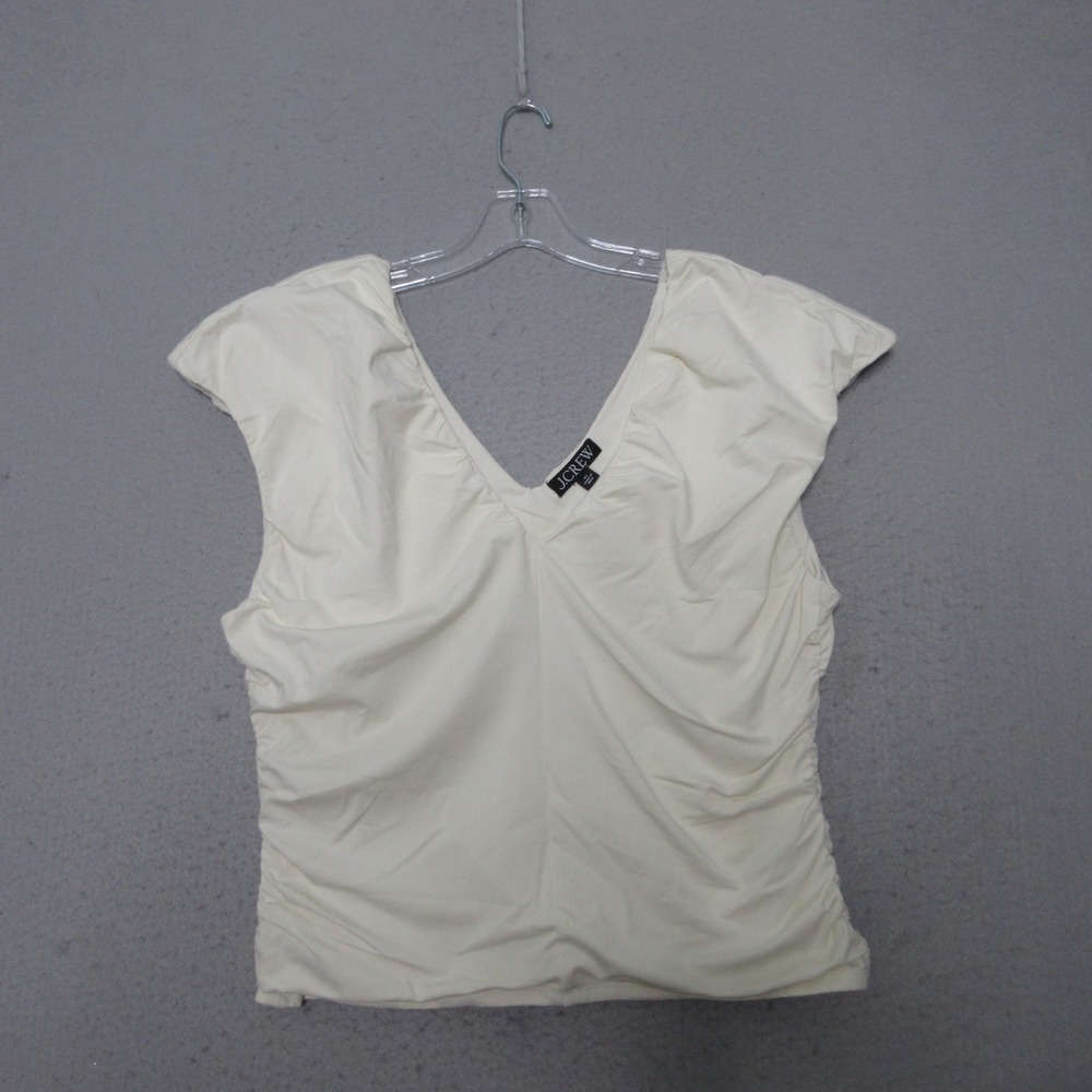 J.Crew Top XL Ivory Ruched V-Neck Cap Sleeve Minimalist Chic Quiet Luxury NWT